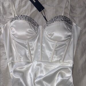Fashion Nova White Midi Dress with Satin Sheen